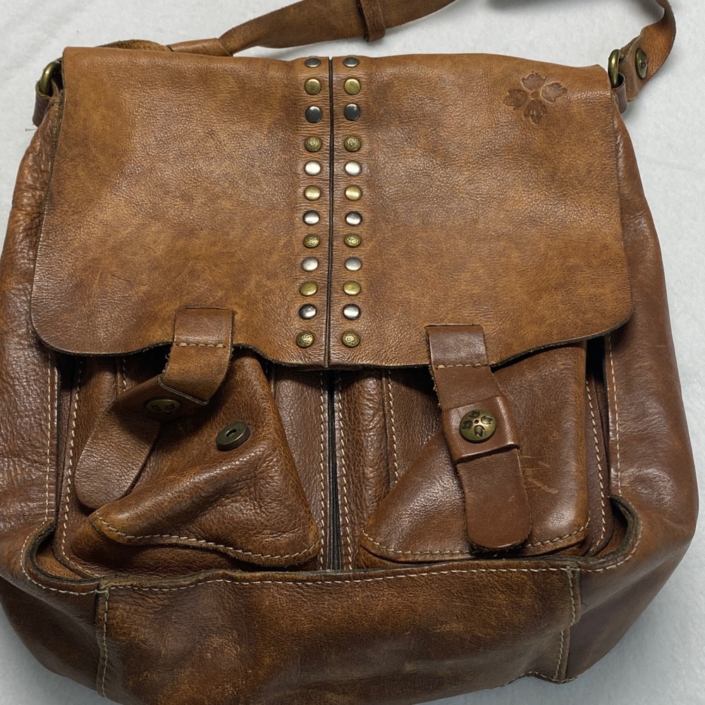 Patricia Nash Armeno Distressed Brown Leather Studded‎ Crossbody Messenger Bag - Picture 16 of 16
